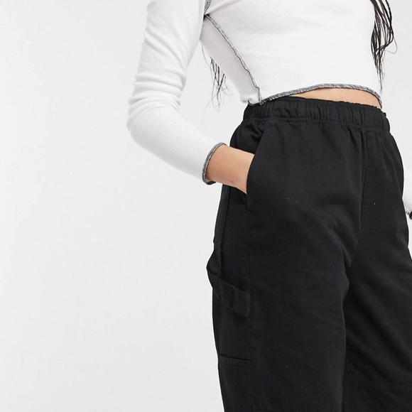 Topshop High Waisted Wide Leg Cargo Pant with Pockets - Black - Picture 2 of 14